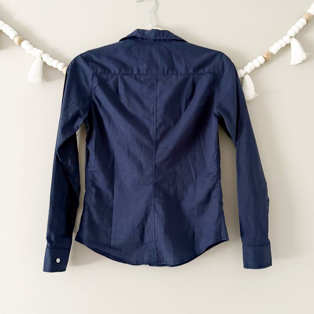 NEW Frank and Eileen Barry Woven Tailored Button-Up Shirt Navy Size XXS - Picture 5 of 5
